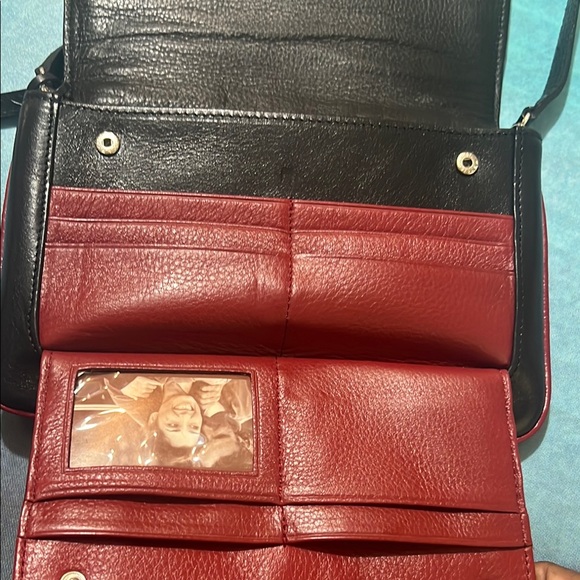 Brighton Black Crossbody Bag with Red Floral Detail - Picture 2 of 5